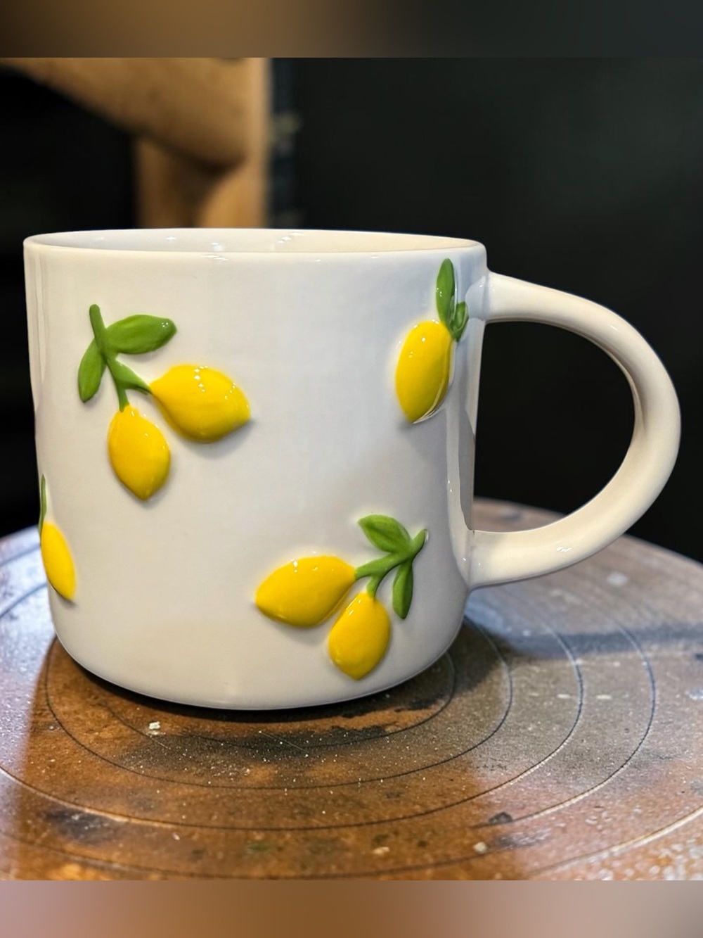 White Ceramic Mug with 3D Embossed Lemons